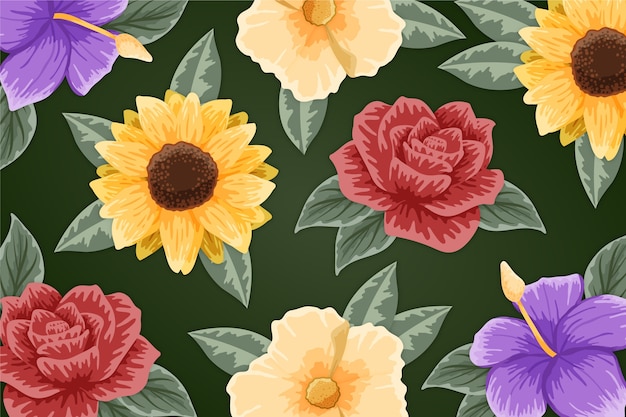 Fiori colorati disegnati a mano dipinti