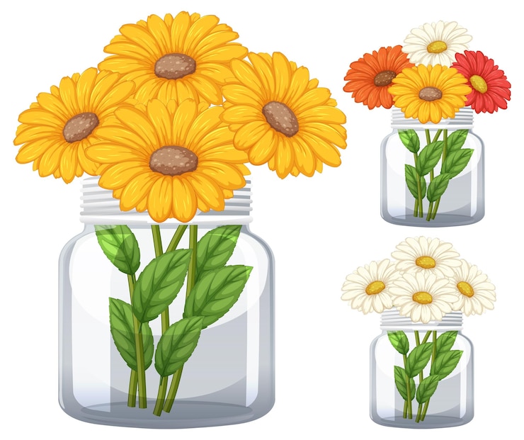 Vettore gratuito fiori colorati in vasi di vetro