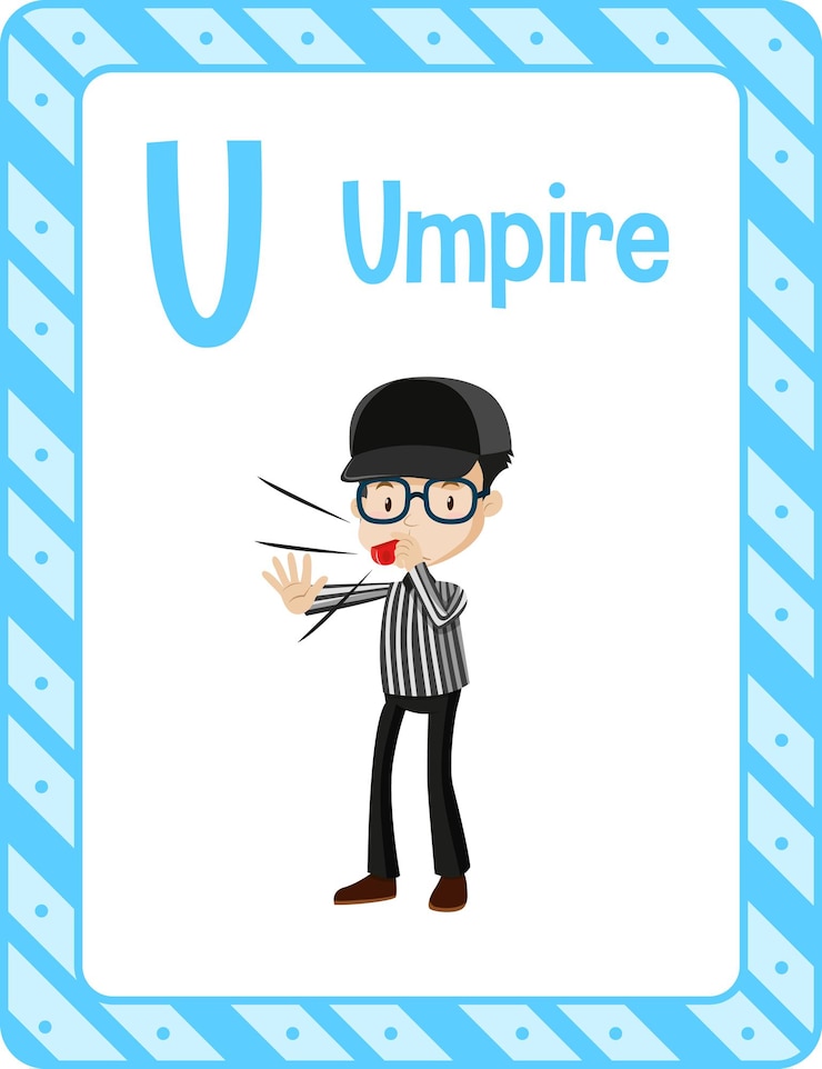 Vettore gratuito flashcard dell'alfabeto con la lettera u per l'arbitro