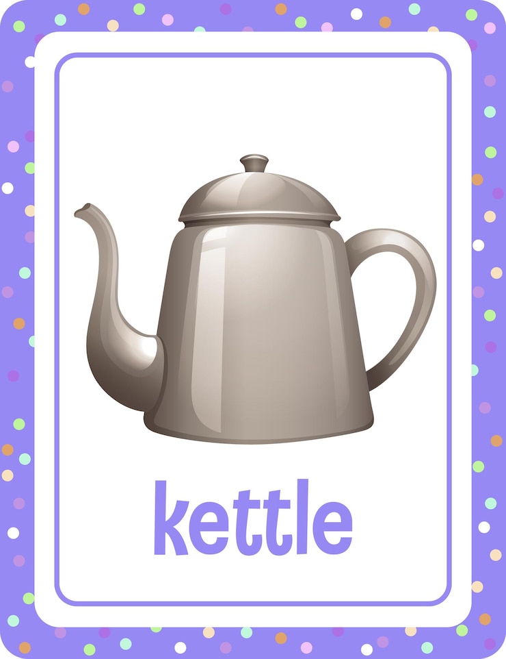Vettore gratuito flashcard di vocabolario con la parola bollitore