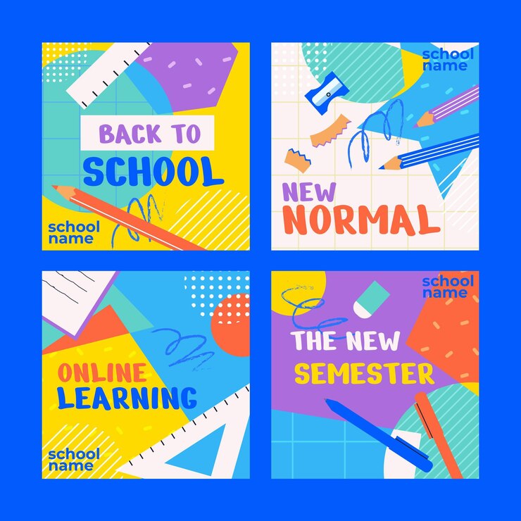 Vettore gratuito flat back to school instagram post collection