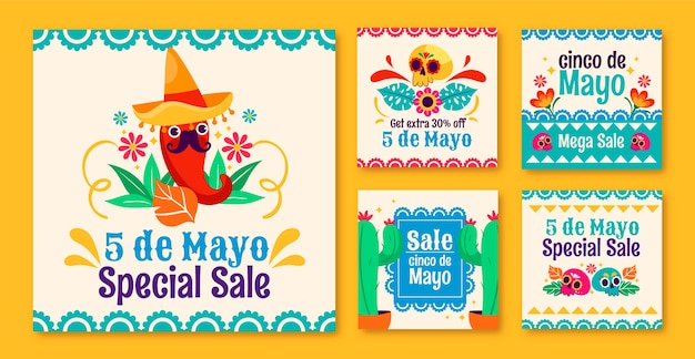 Flat cinco de mayo celebrazione raccolta di post su Instagram
