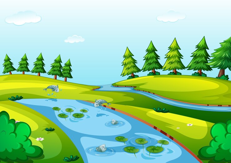 Vettore gratuito flusso nella scena del parco naturale