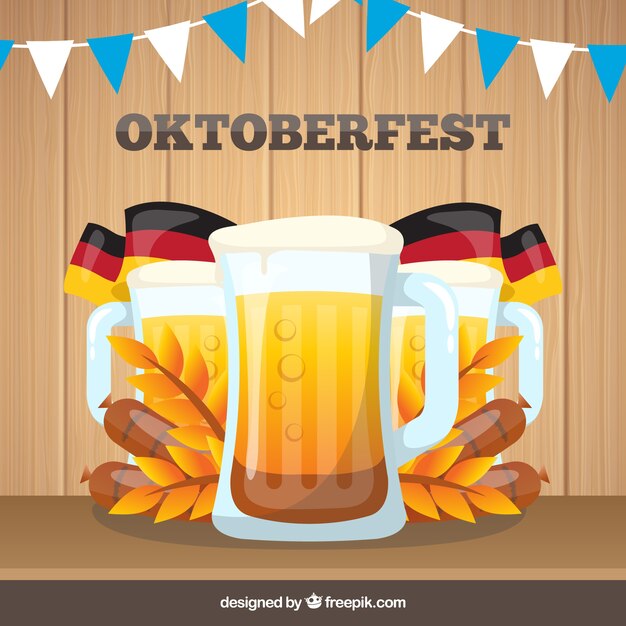 Fogli di birre oktoberfest con bandiere tedesche