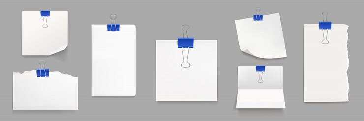 Vettore gratuito fogli di carta bianca con graffette blu