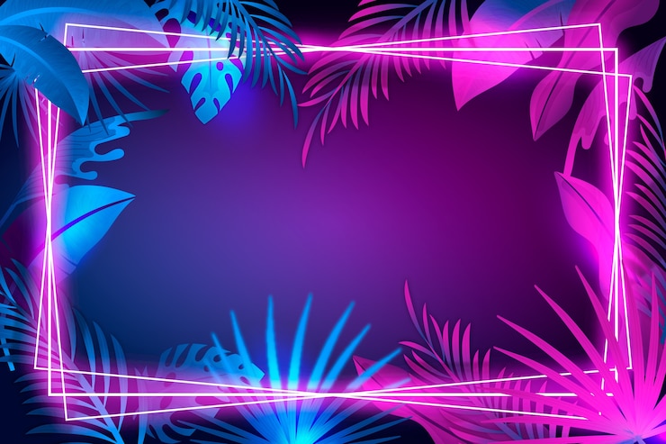 Vettore gratuito foglie realistiche con cornice al neon