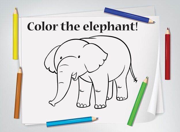 Foglio di lavoro da colorare per bambini elefanti