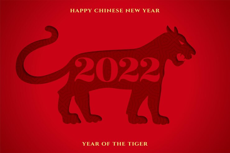Vettore gratuito fondo cinese piatto della tigre del nuovo anno 2022