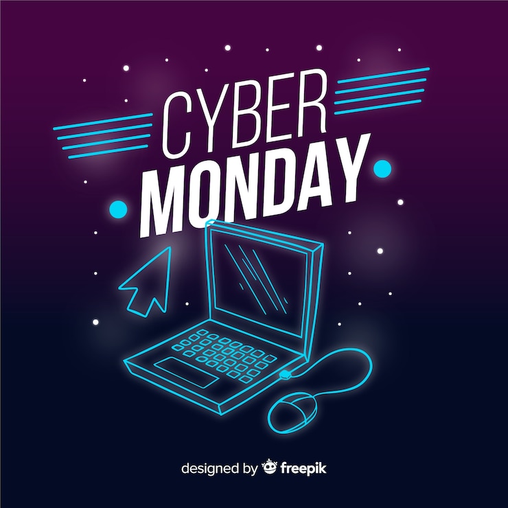 Vettore gratuito fondo cyber di vendite di lunedì di stile al neon