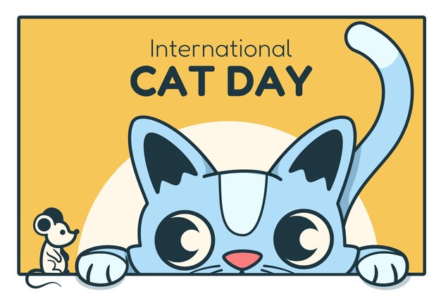Fondo del giorno internazionale del gatto disegnato a mano con il gatto e il topo