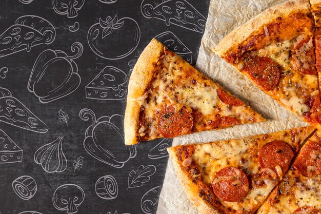 Fondo del modello di pizza disegnato a mano
