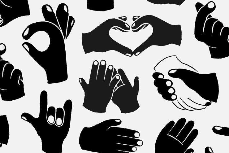 Vettore gratuito fondo del segno della mano, modello di scarabocchio nel vettore in bianco e nero