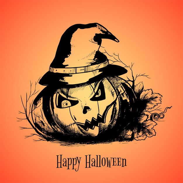 Fondo della carta di schizzo di paura della zucca di halloween disegnato a mano