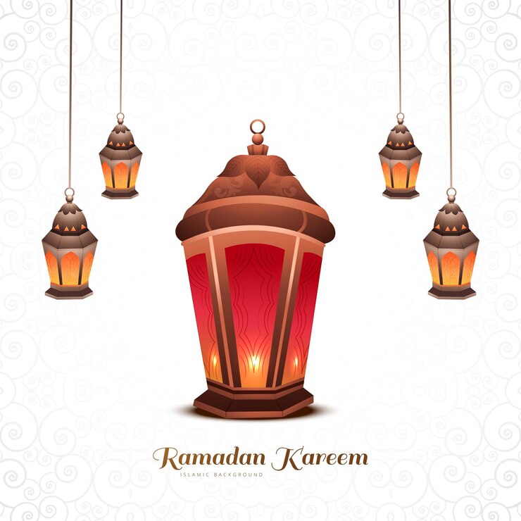 Vettore gratuito fondo della cartolina d'auguri del ramadan kareem delle lampade arabe di tiraggio della mano