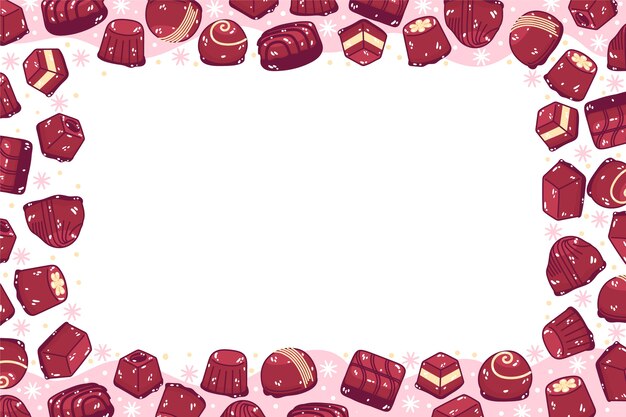 Fondo della giornata mondiale del cioccolato disegnato a mano con dolci al cioccolato