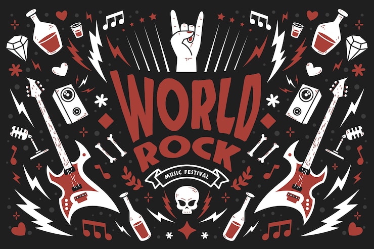 Vettore gratuito fondo della giornata mondiale del rock disegnato a mano