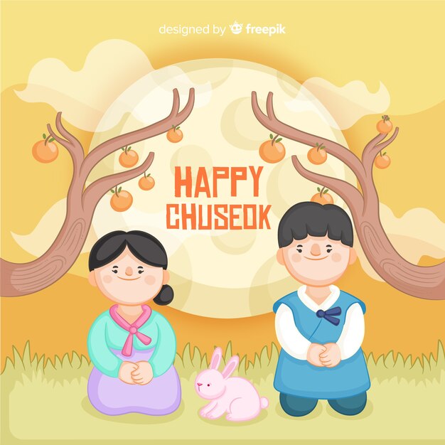 Fondo di chuseok felice disegnato a mano