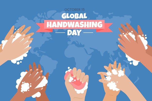 Fondo di giorno di lavaggio delle mani globale piatto disegnato a mano