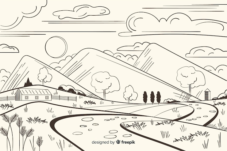 Vettore gratuito fondo di paesaggio di fattoria disegnata a mano