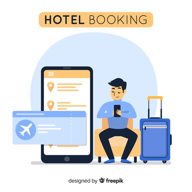 Vettore gratuito fondo di prenotazione di hotel uomo piatto