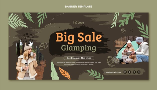 Fondo di vendita di glamping di struttura disegnata a mano