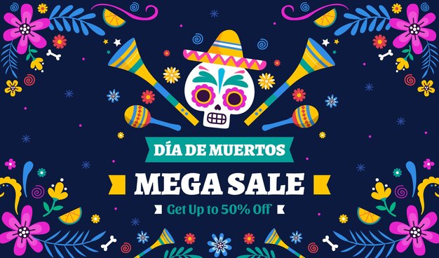 Fondo di vendita piatto dia de muertos disegnato a mano