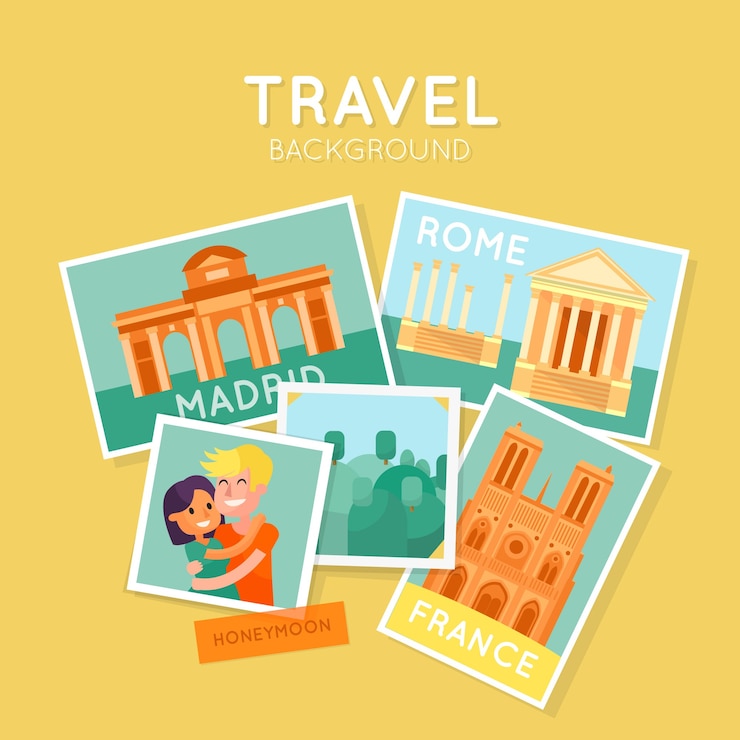 Vettore gratuito fondo di viaggio con foto polaroid