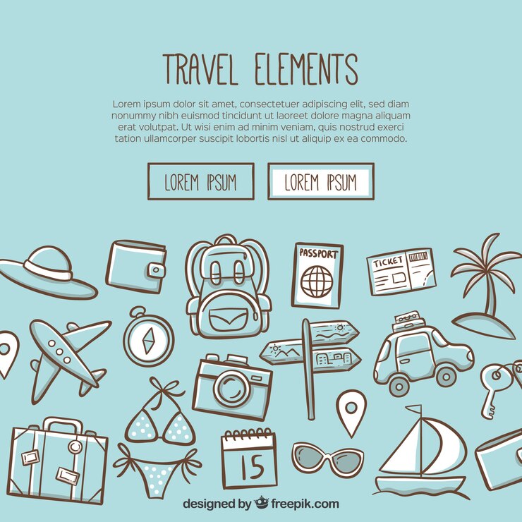 Vettore gratuito fondo di viaggio disegnato a mano con elementi