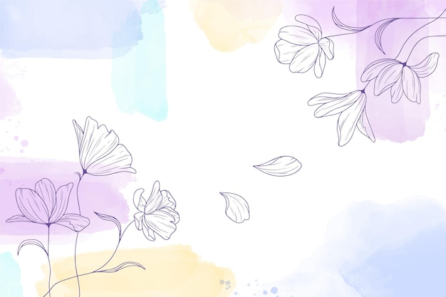 Fondo dipinto ad acquerello con fiori disegnati a mano