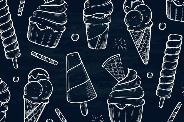 Fondo disegnato a mano della lavagna del gelato