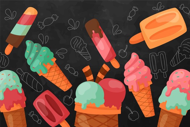 Fondo disegnato a mano della lavagna del gelato