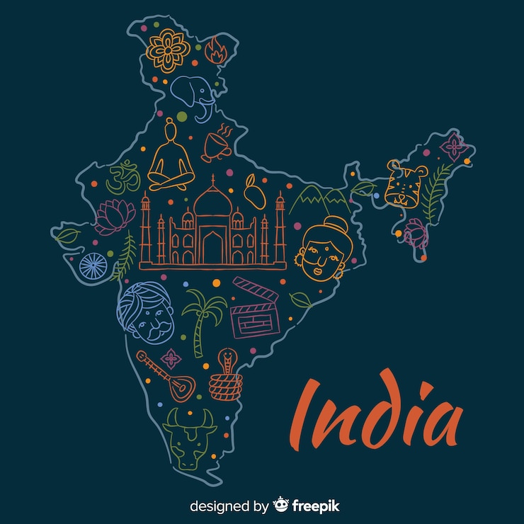Vettore gratuito fondo disegnato a mano della mappa dell&#39;india