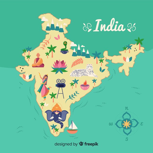 Fondo disegnato a mano della mappa dell&#39;India