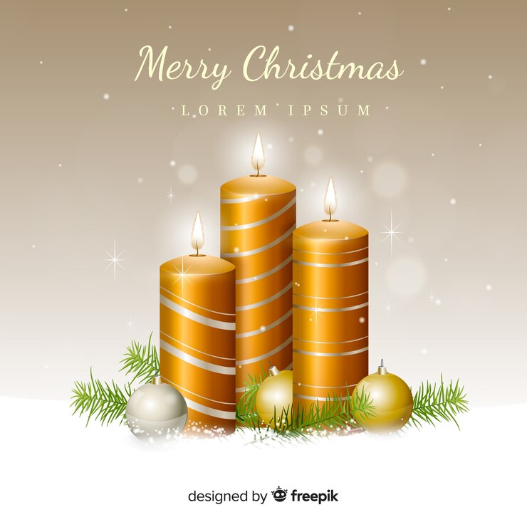 Vettore gratuito fondo dorato realistico di natale delle candele