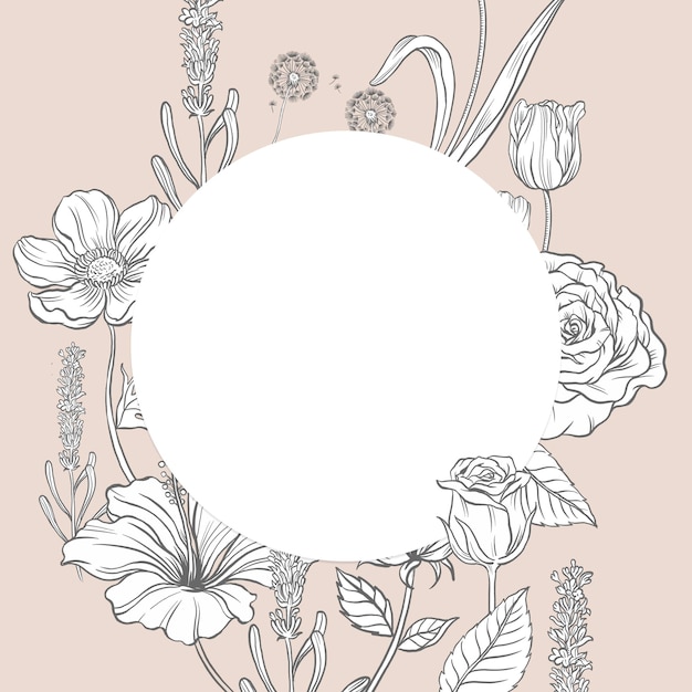 Fondo estetico della struttura del fiore, botanico dell'annata nel vettore beige