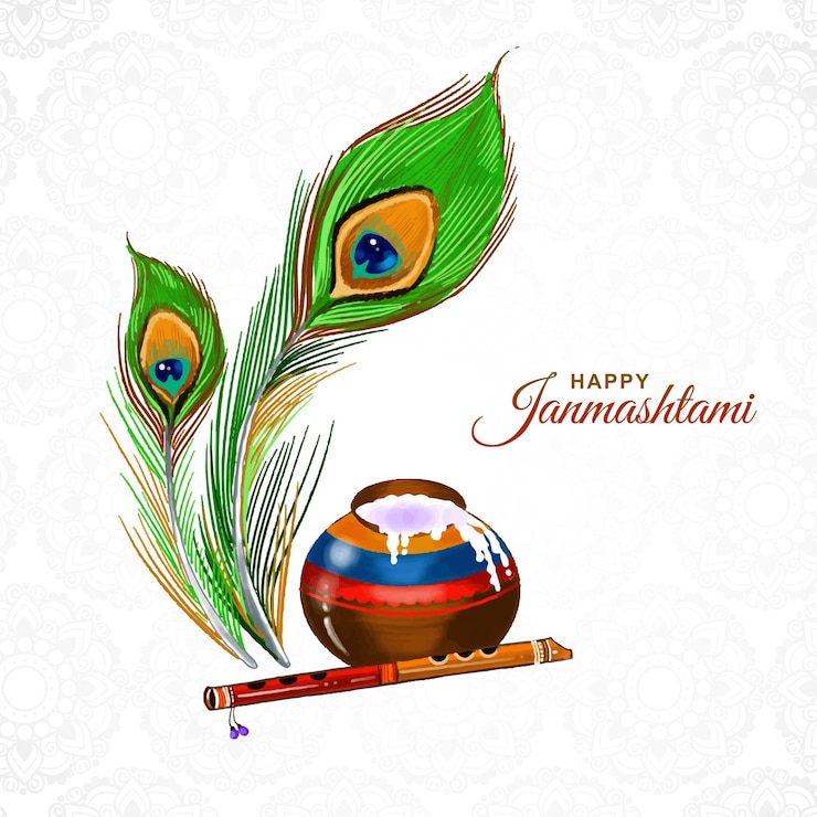 Vettore gratuito fondo felice di festa della carta di janmashtami