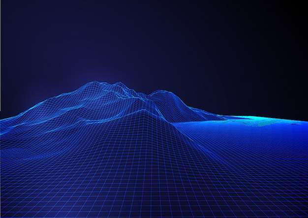 Fondo futuristico moderno astratto con il paesaggio dettagliato del terreno del wireframe