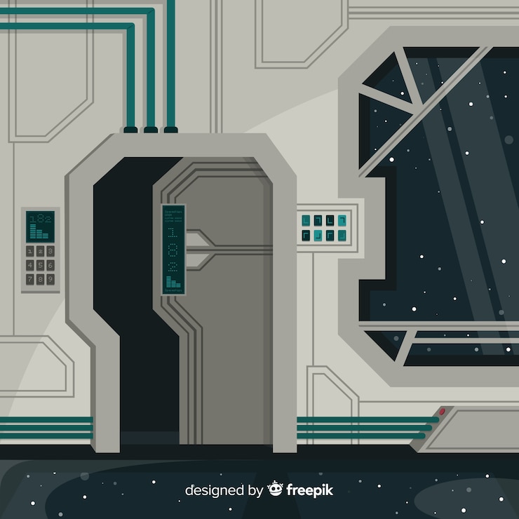 Vettore gratuito fondo interno di astronave con design piatto