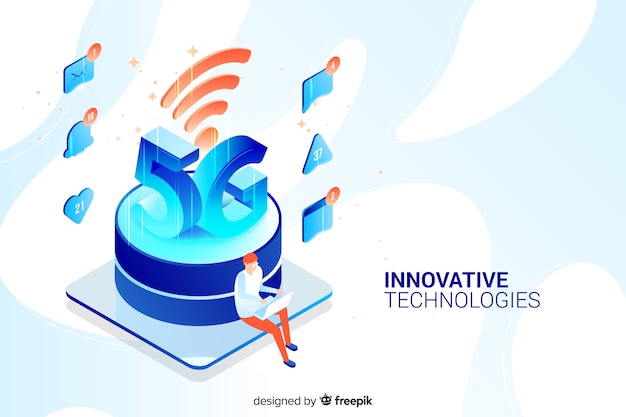 Fondo isometrico di concetto di progettazione 5g