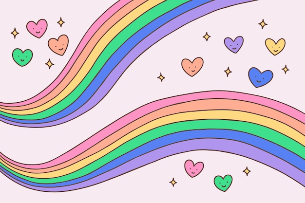 Fondo lgbt del mese dell'orgoglio disegnato a mano con arcobaleni
