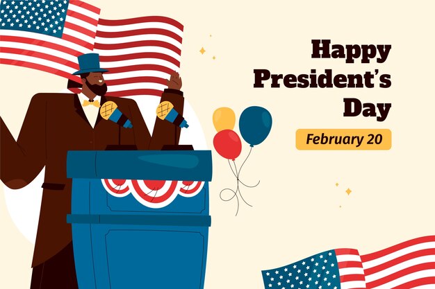 Fondo piatto del giorno dei presidenti con palloncini e bandiera