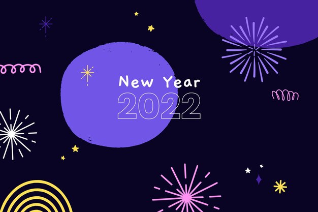 Fondo piatto del nuovo anno disegnato a mano