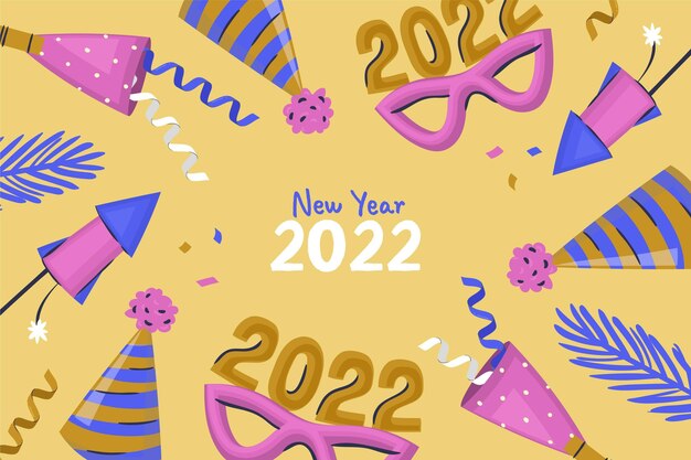 Fondo piatto del nuovo anno disegnato a mano