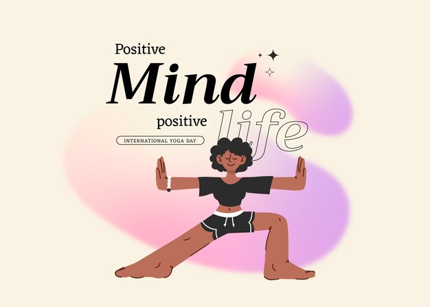 Fondo piatto della giornata internazionale dello yoga con una persona che fa yoga