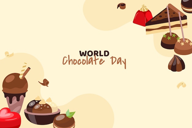 Fondo piatto della giornata mondiale del cioccolato con dolci al cioccolato