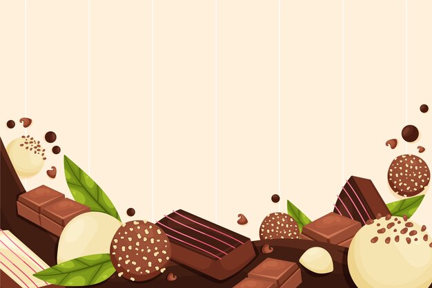 Fondo piatto della giornata mondiale del cioccolato con dolci al cioccolato