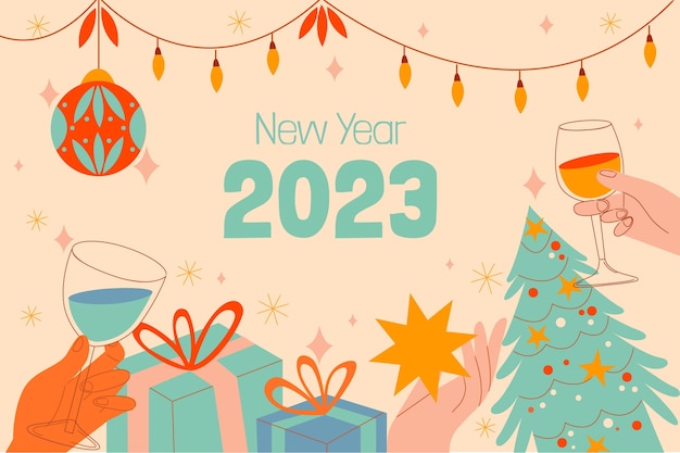 Fondo piatto di celebrazione del nuovo anno 2023