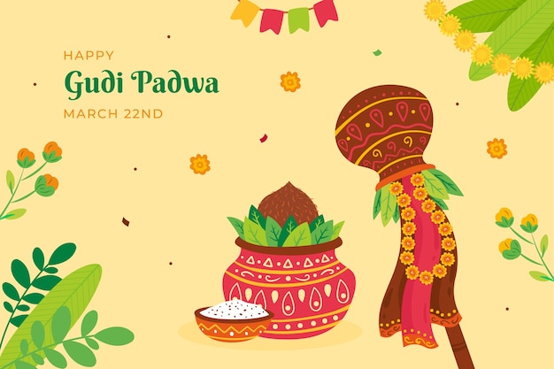Fondo piatto di celebrazione di festival di gudi padwa