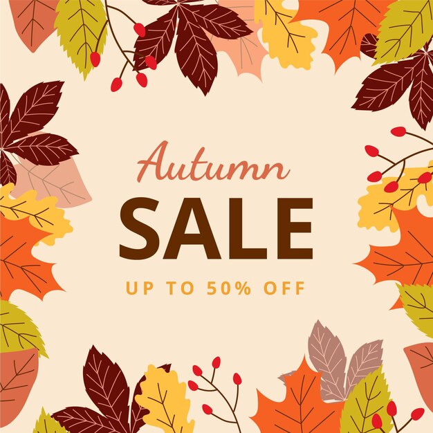 Fondo piatto di vendita di autunno disegnato a mano