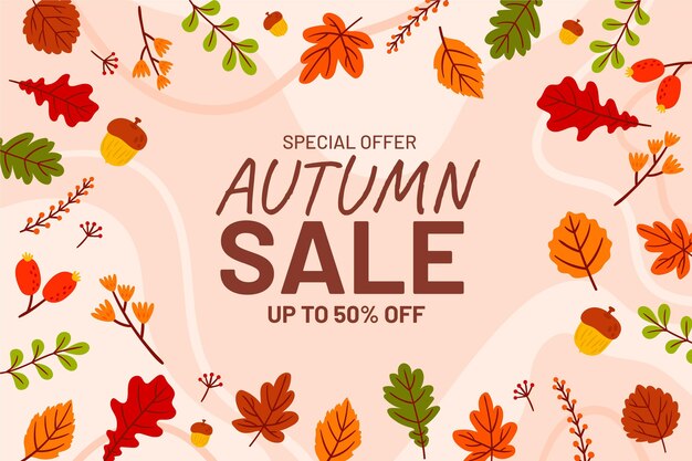 Fondo piatto di vendita di autunno disegnato a mano
